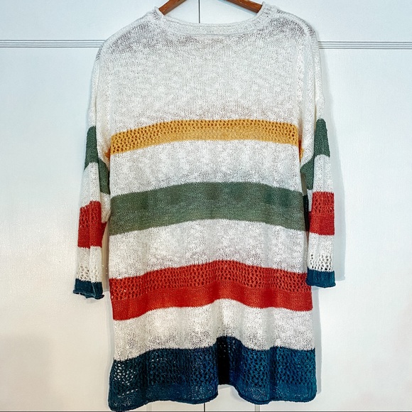 Scoop Neck Open Stitch Striped Sweater 0X - Picture 2 of 4